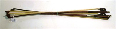 Lot 1179 - Three Interesting Cello Bows, including a silver mounted bow, a nickel mounted bow stamped...