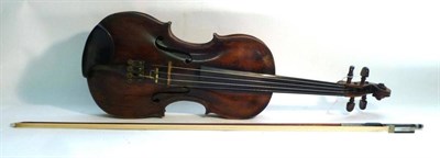 Lot 1189 - An 18th Century German Violin, labelled 'Georg Adam Gutter 1745', with a 355mm one piece back, neck