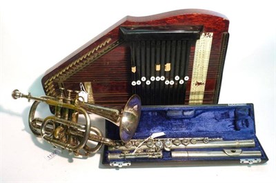 Lot 1192 - Mixed Instruments, comprising a Lafleur flute in plush lined case, a Cortois silver plated...