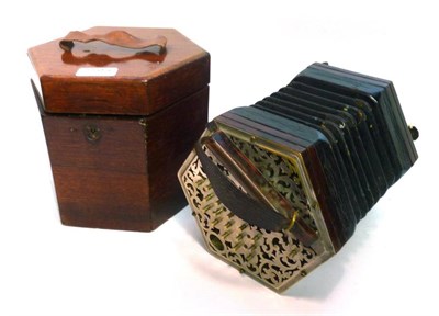 Lot 1195 - A Thirty Two Key Anglo System Hexagonal Concertina, no makers name, with pierced nickel plated...