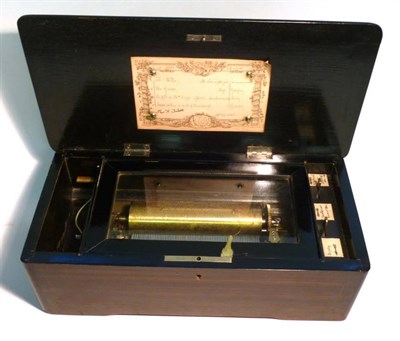 Lot 1206 - A 19th Century Swiss Cylinder Musical Box, with 16cm brass cylinder and single steel comb...