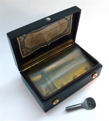 Lot 1207 - A Small Ebonite Cased Swiss Cylinder Musical Box, with 6.5cm brass cylinder and steel comb movement