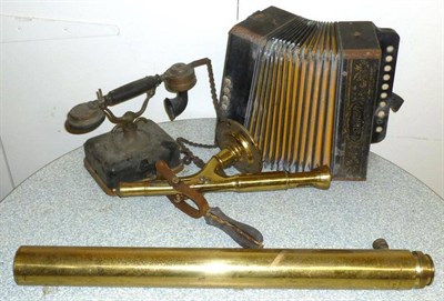 Lot 1216 - Mixed Instruments, including a Pixie 'Gripper' portable gramophone, a distressed swiss cylinder...