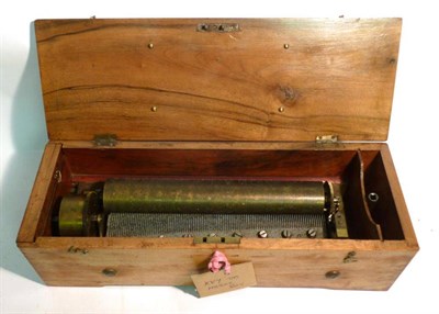 Lot 1219 - A 19th Century Swiss Cylinder Key Wind Music Box, with 28cm brass cylinder and single steel...