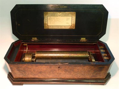 Lot 1223 - A 19th Century Swiss Cylinder Music Box, with a 28cm brass barrel and single steel comb...