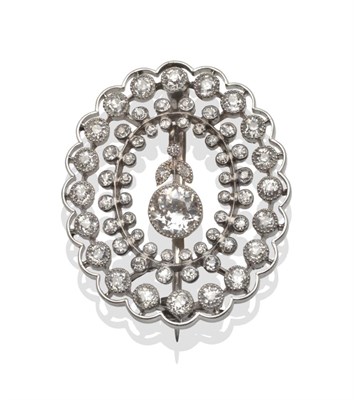 Lot 310 - An Early 20th Century Diamond Brooch, the openwork oval mount diamond set throughout, with a...