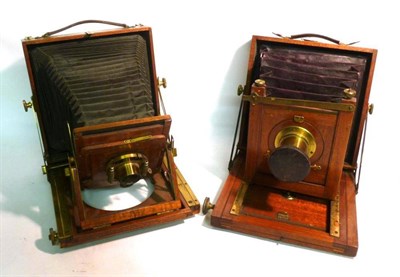 Lot 1260 - Two Mahogany and Brass Folding Field Cameras, both 1/2 plate size, one by R.Clark, Newcastle,...