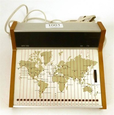 Lot 1001 - A Vintage Electric Data Time World Clock, special edition No.02-507, of teak and aluminium...