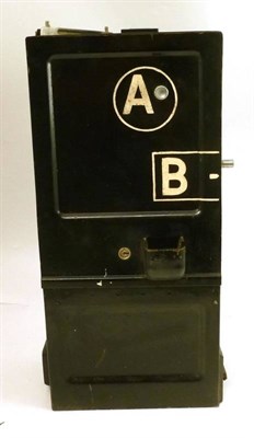 Lot 1012 - Telephone Box Memorabilia, comprising a black enamelled 'A B' box with slots for 1p, 2p and 5p, two