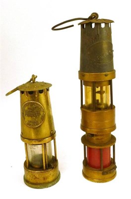 Lot 1023 - A 'Spiralarm' Brass and Tinplate Miners Lamp by J.H.Naylor, Wigan, inscribed 'For the detection...
