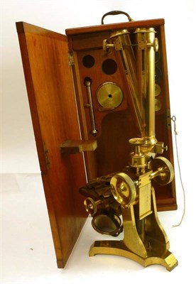 Lot 1034 - A Fine 19th Century Lacquered Brass Binocular Compound Microscope by C. Collins, 77Gt...