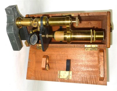 Lot 1036 - A Small Lacquered Brass Basic Monocular Compound Microscope, no makers name, with draw tube...