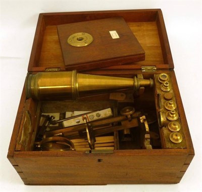 Lot 1039 - An Early 19th Century Lacquered Brass Cuff Type Microscope by Dancer, Liverpool, with tapered...