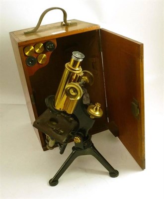 Lot 1043 - A Lacquered Brass and Black Enamelled Monocular Compound Microscope by W.Watson & Sons,...