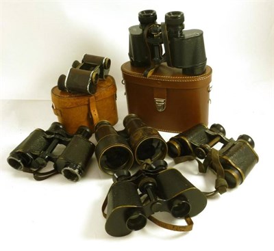 Lot 1054 - Six Pairs of Binoculars - Wraystar 8 x 40in leather case, J.H.Stewart brass binoculars, Lumiere...