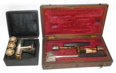 Lot 1079 - A 19th Century Mahogany Cased Trepanning Set, containing an ebony handle with two...