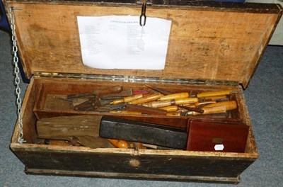 Lot 1092 - A Pine Toolbox and Contents, including planes, chisels, squares, hammers, saws etc