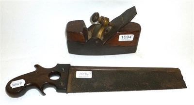 Lot 1094 - A Gunmetal Smoothing Plane, with walnut infill, brass lever cap and iron, no makers name; A...