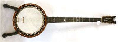 Lot 1108 - A Jack Abbott Amboyna No.1 Zither Banjo, with 9inch velum head, dark stained walnut resonator...