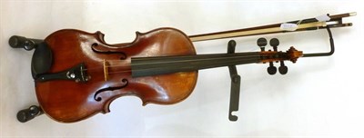 Lot 1112 - A 19th Century German Violin, copy of a Maggini, no label, with a 365mm two piece back, ebony...