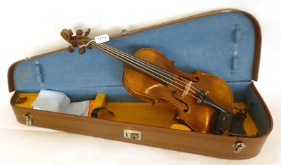 Lot 1113 - A 19th Century German 3/4 Size Violin, no label, stamped 'Hopf' to the 332mm two piece back,...