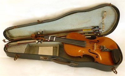 Lot 1115 - A 19th Century German Violin, labelled 'Hermann Schlosser, Geigenmacher in Erlbach, Gesetzlich...