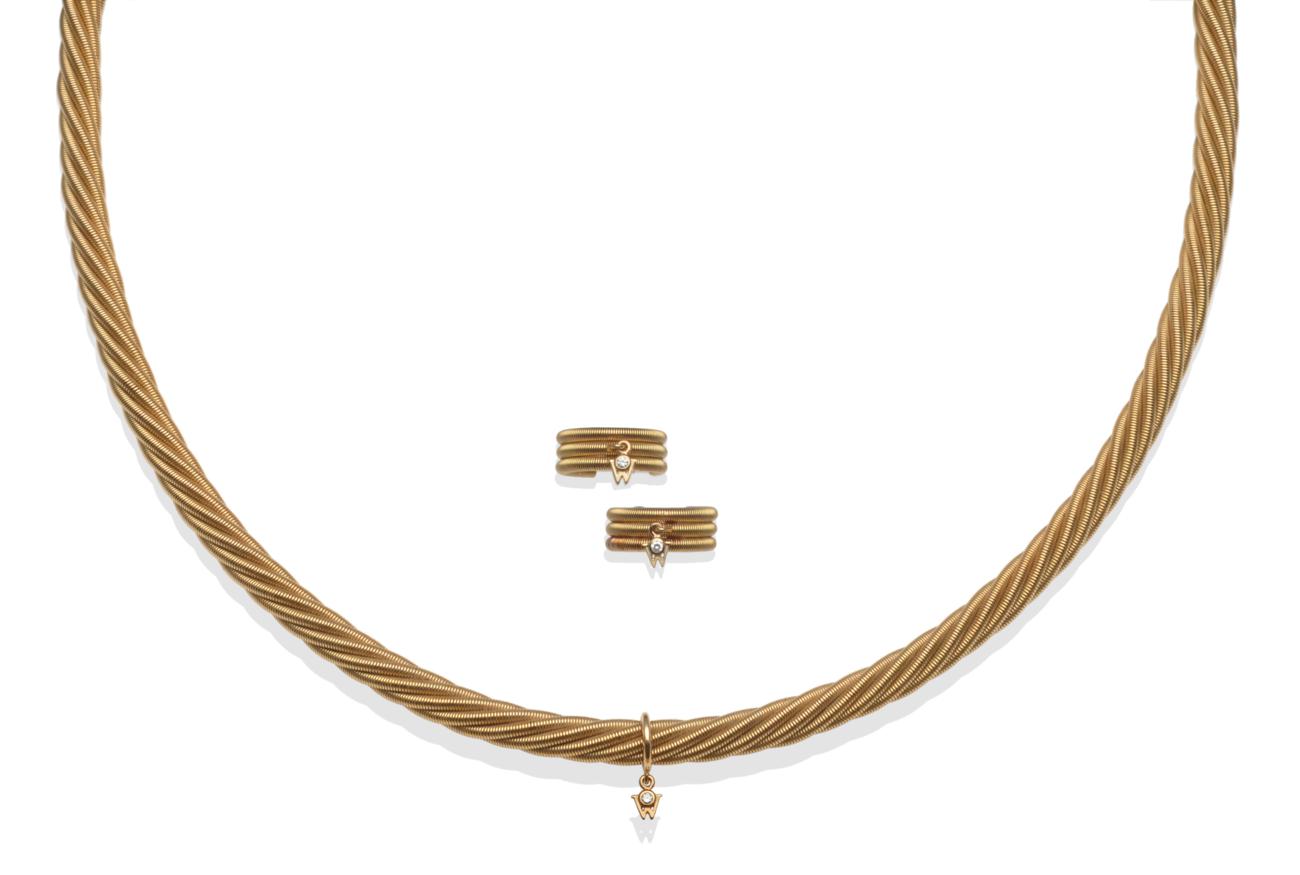 Lot 337 - An 18 Carat Gold Necklace and Earring Set, by Wellendorff, retailed by Boodle & Dunthorne, the rope