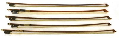 Lot 1129 - Five Bows, comprising three violin and two cello, including a W.Seifert cello bow