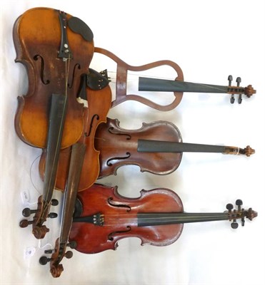 Lot 1136 - Four Violins, including German and French, together with a practise violin (5)