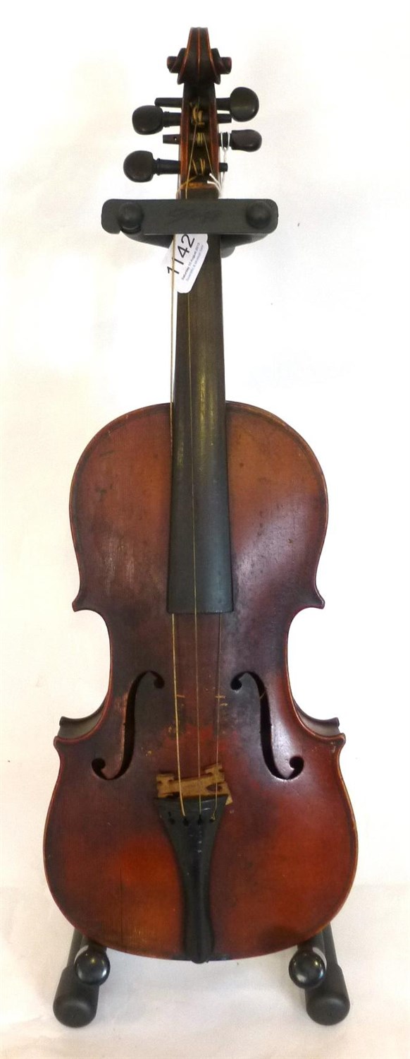 Lot 1142 - A 19th Century German Violin by Neuner & Hornsteiner, with  a 356mm one piece back, ebony...