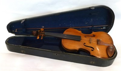 Lot 1150 - A 19th Century German Violin, no label, with a 358mm one piece back, boxwood tuning pegs, with...