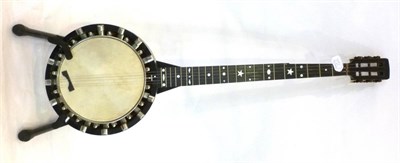 Lot 1151 - A Zither Banjo by A Braddon, with rosewood resonator, 21cm velum head, inlaid sides, laminated...