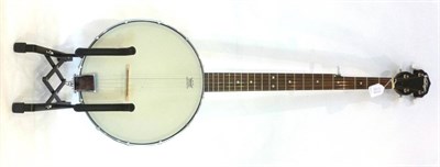 Lot 1160 - A 'Vintage' 5-String Banjo, with 28cm head, open back, faux pearl tuners, in a soft case