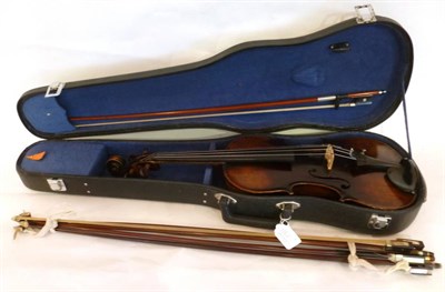 Lot 1162 - Two 19th Century German Violins - one full size, labelled 'The Ruggeri Model Violin', the other...