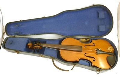 Lot 1164 - Three Cased Violins with Bows - two full size and a 3/4 size, no labels