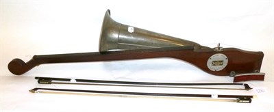 Lot 1172 - A Stroviols Single String 'Concert Model' Phono Fiddle, with nickel horn, bone tuner, together with