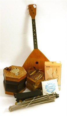 Lot 1173 - Mixed Instruments, comprising two hexagonal concertinas, a mandolin, a Wittner metronome and...