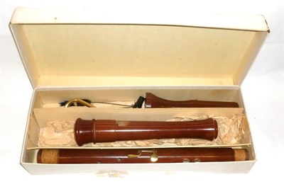 Lot 1185 - Fifteen Recorders, both wood and plastic, including a boxed Chester wooden bass recorder, also...