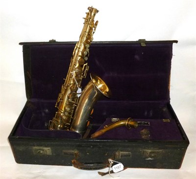 Lot 1187 - A Brass Excelsior Sonorcus Class A Alto Saxophone by Hawkes & Son, London, number 47452, in a...