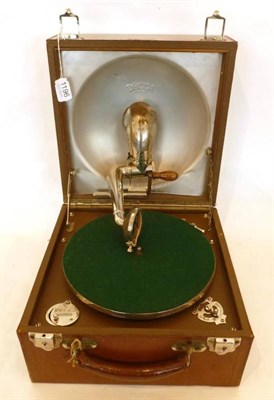 Lot 1196 - A Decca Portable Gramophone, with winding handle, in a stitched leather case