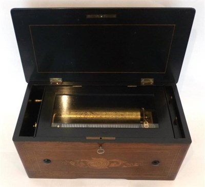 Lot 1198 - A 19th Century Swiss Cylinder Music Box, with 21cm brass cylinder and single steel comb...