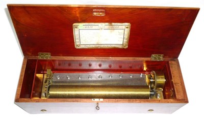 Lot 1200 - A 19th Century Swiss Cylinder Music Box, the 32.5cm brass cylinder and single steel comb...