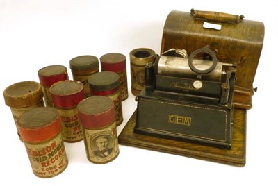 Lot 1204 - An Oak Cased Edison 'Gem' Phonograph, last patented 1903, with domed lid and nine boxed...