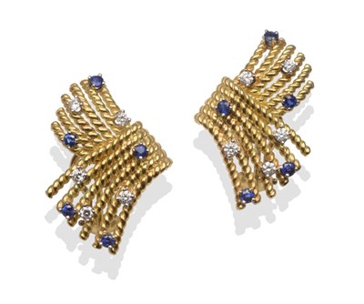 Lot 348 - A Pair of Sapphire and Diamond Earrings, by Tiffany & Co., the rope twist body in double spray...