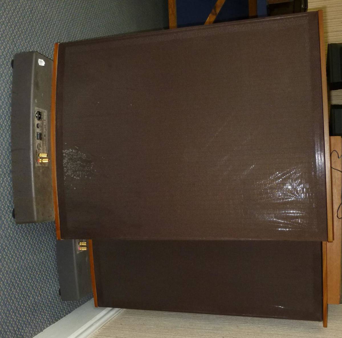 Lot 1215 - A Pair of Floor Standing Quad ESL-63 Electrostatic Loudspeakers, with teak framework, brown...