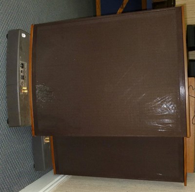 Lot 1215 - A Pair of Floor Standing Quad ESL-63 Electrostatic Loudspeakers, with teak framework, brown...