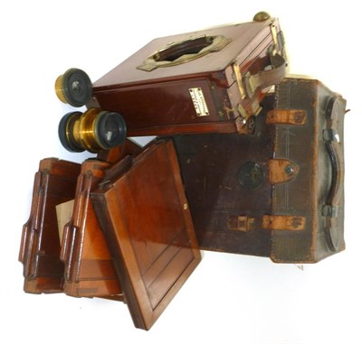 Lot 1219 - A Mahogany and Brass Field Camera Outfit 'The Standard' by Pearson & Denham, Leeds, plate size...