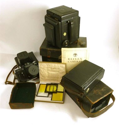 Lot 1232 - Three Cameras - Thornton Pickard 'Victory' Reflex camera outfit, in a stitched leather case,...