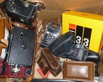 Lot 1233 - Mixed Cameras, including Cine-Kodak Model BB outfit in a stitched leather case, Rolleiflex TLR...