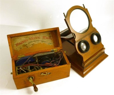 Lot 1270 - A Mahogany Table-Top Stereo Viewer, with ebony eyepieces, large magnifier; A Wooden Cased...